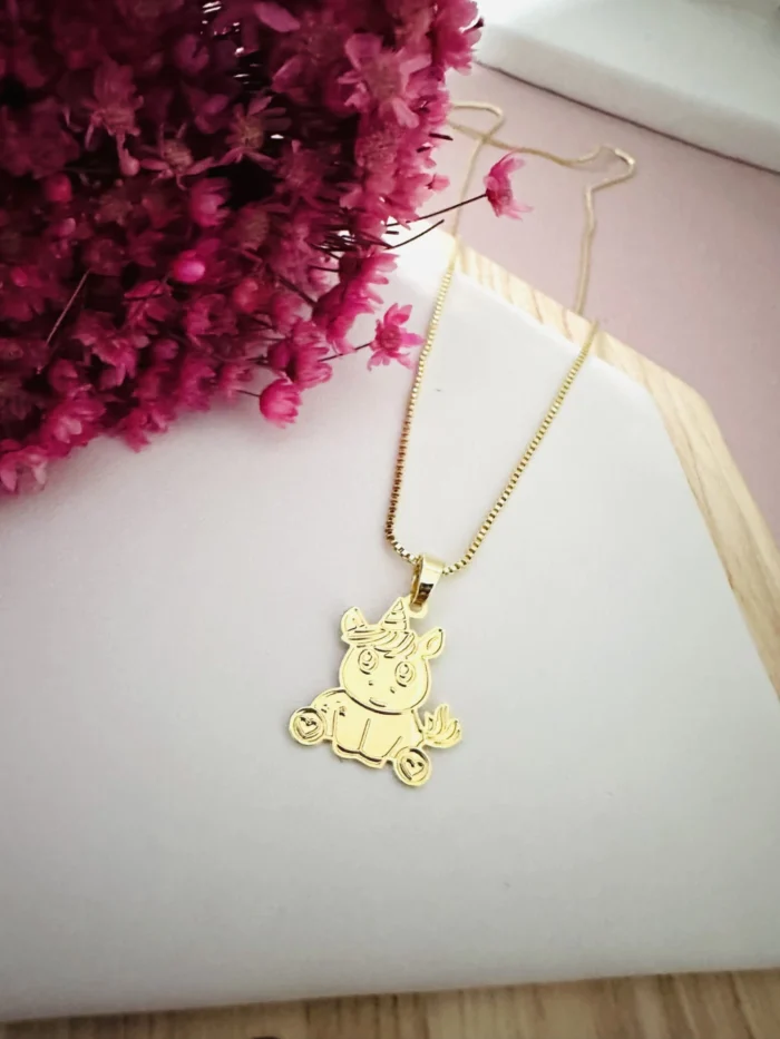 Colar Unicórnio Ouro 18k e Prata