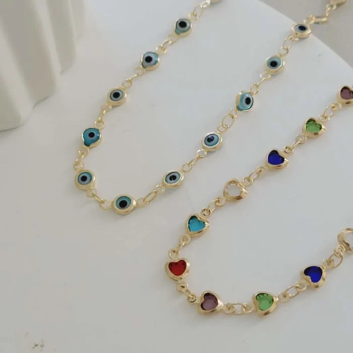 Colar Corações Coloridos Ouro 18k