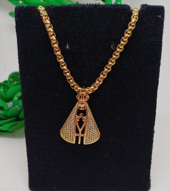 Colar Nossa Senhora com microzircônias banhado a ouro