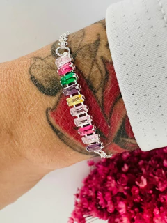 Pulseira Baguete Colorida (Cristal Banhado a Ouro e Prata)