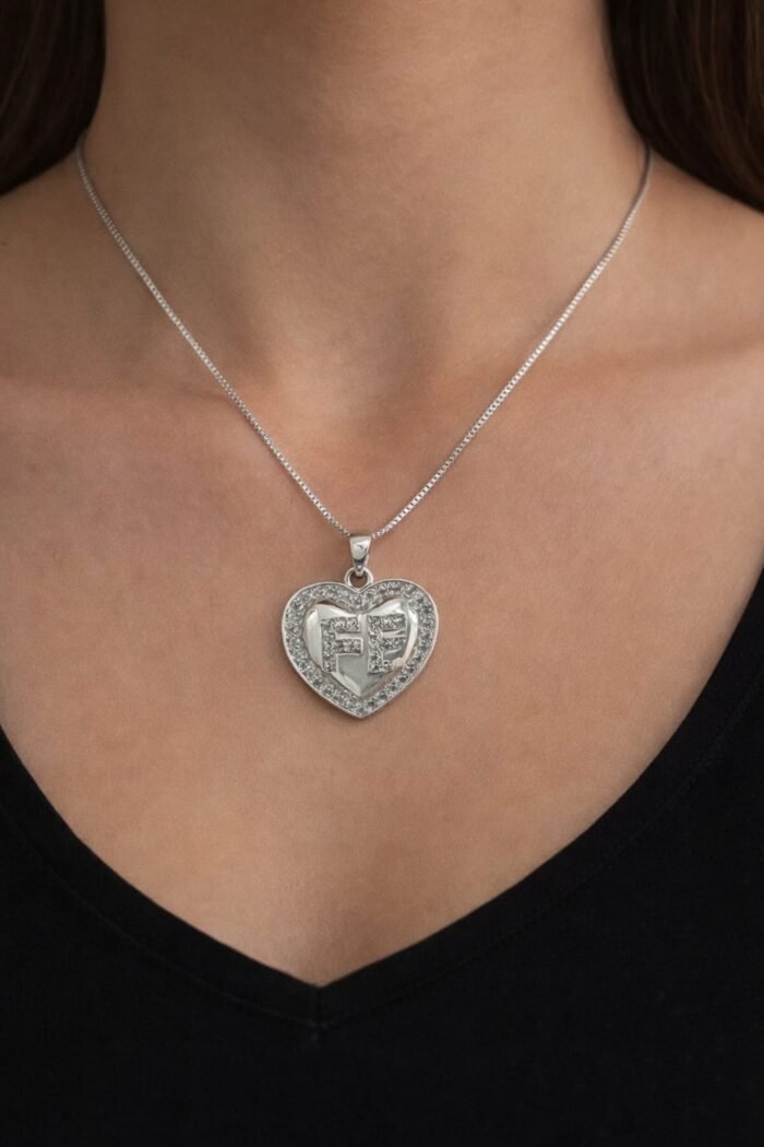 Colar Coração Fé com Zircônia Prata