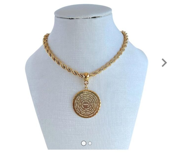 Colar Oração Pai Nosso com Cordão Baiano Banhado a Ouro 18k