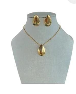 Conjunto Gota Lisa Abaulada Banhado a Ouro