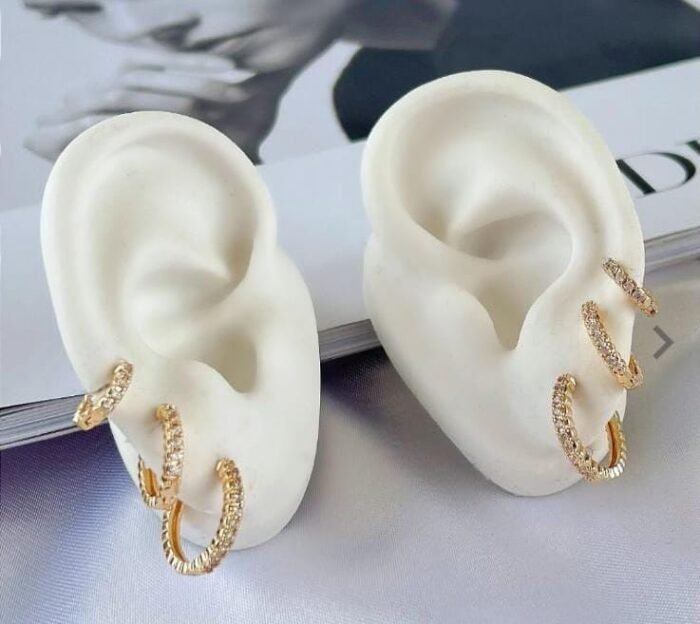 Trio de Argolas Cravejadas com Zircônias | Banhado a Ouro e Prata