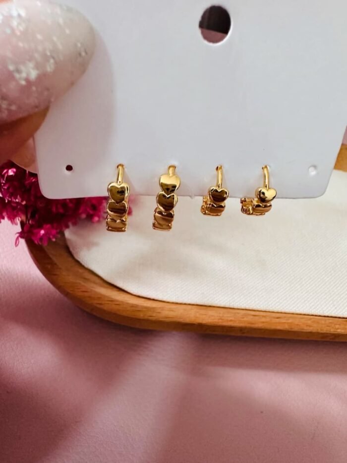 Dupla de Argolinhas Corações Banhadas a Ouro