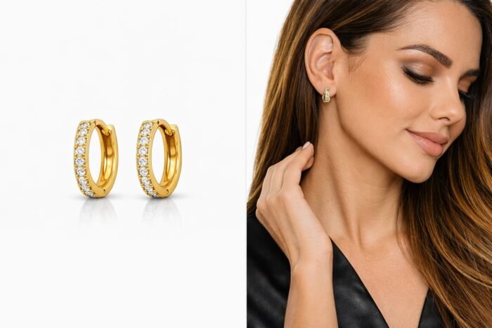 Brinco Argola Pequena Cravejada Ouro 18K