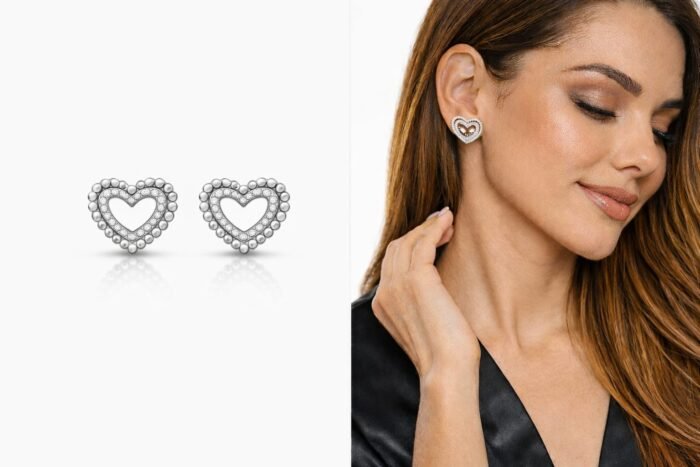 Brinco Coração Cravejado Banho de Prata