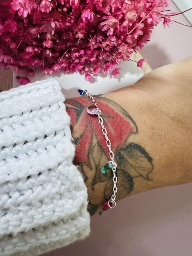 Pulseira Gotas Coloridas Banhada a Prata