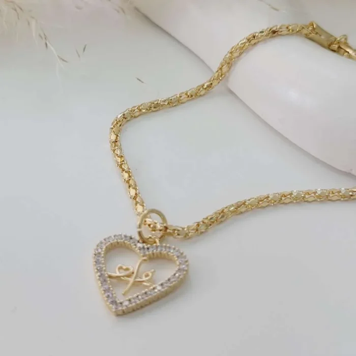 Pulseira Coração Cravejado Fé Banhada a Ouro 18K