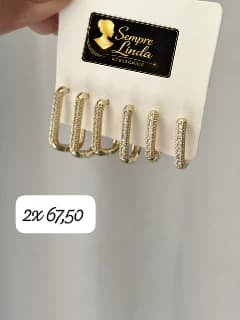 Trio de Argolinhas Retângulo Ouro 18k