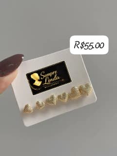 Trio de Brincos Coração Ouro 18k